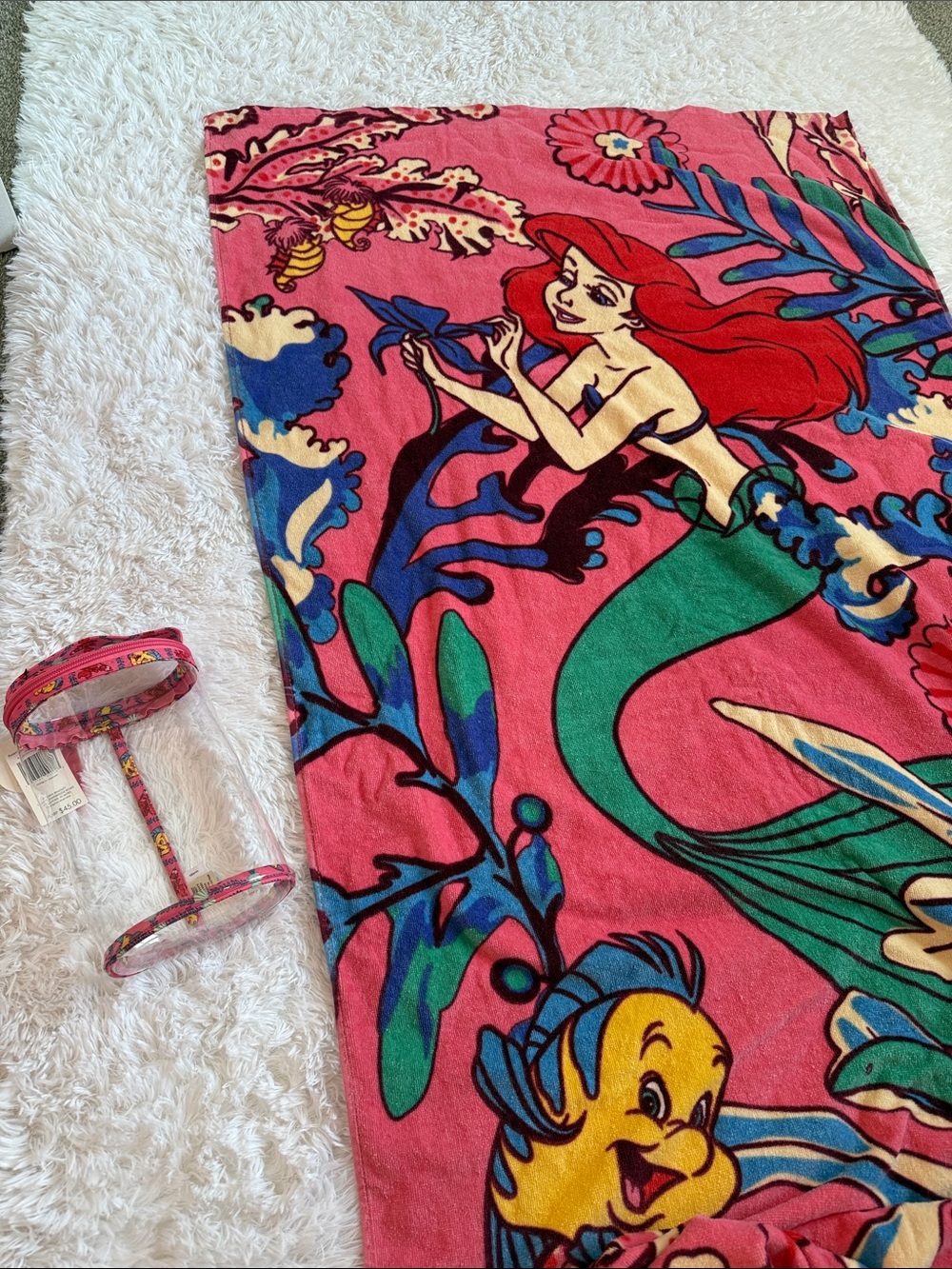 Vera Bradley The Little Mermaid Pink Beach Towel and lotion holder set